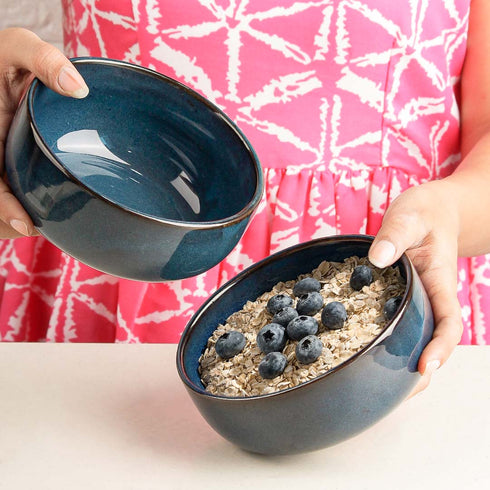 Galaxy Blue Ceramic Snack Bowl Set of 2, 500 ML